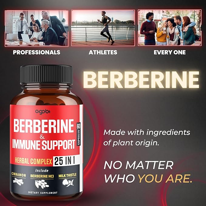 Premium Berberine Supplement with Ceylon, Ashwagandha, Turmeric, Milk Thistle, Elderberry & Black Pepper - Supports Immune System, Cardiovascular & Gastrointestinal - 60 Capsules