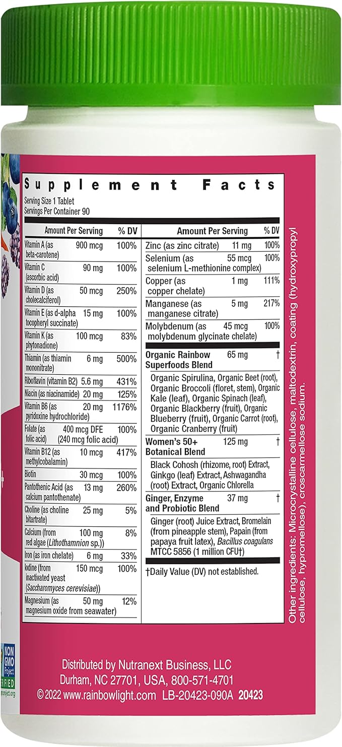 Rainbow Light Multivitamin for Women 50+, Vitamin C, D & Zinc, Probiotics, Women's One 50+ Multivitamin Provides High-Potency Immune Support, Non-GMO, Vegetarian, 90 Tablets