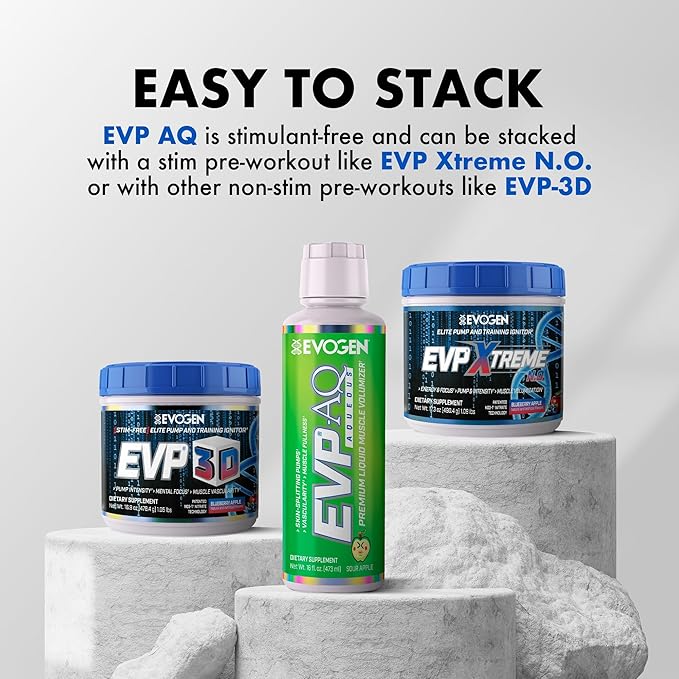 Evogen EVP AQ - Liquid Glycerol Muscle Volumizer | Pre Workout for Pumps, Vascularity, & Hydration | Premium Preworkout for Men & Women | Sour Apple | 16 fl oz