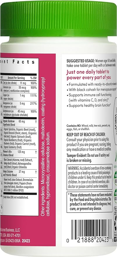 Rainbow Light Multivitamin for Women 50+, Vitamin C, D & Zinc, Probiotics, Women's One 50+ Multivitamin Provides High-Potency Immune Support, Non-GMO, Vegetarian, 90 Tablets