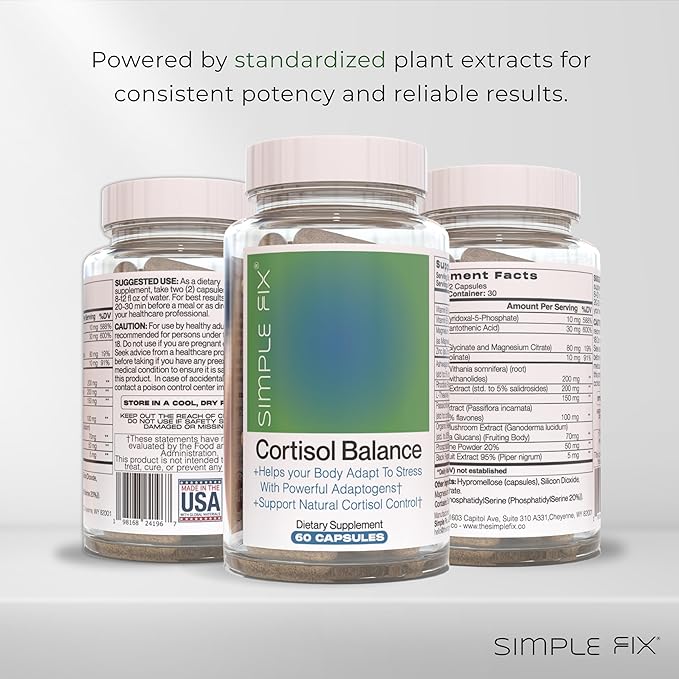 Cortisol Balance Supplement – Promotes Balanced cortisol Response, Support Stress Relief and Relaxation with Ashwagandha, Rhodiola Rosea, Passionflower, L-Theanine, Magnesium, Zinc, B6 & B5 - Vegan