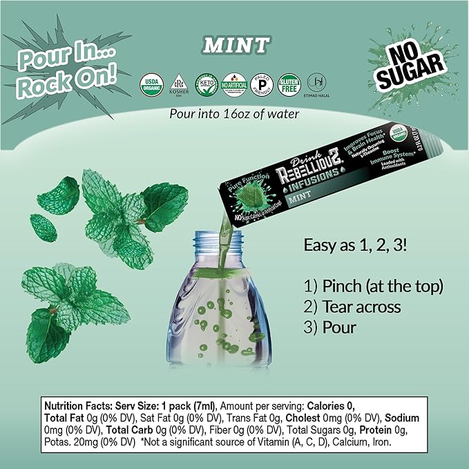 Mint Organic 0 Calorie Drink Mix – Sugar Free, Loaded with Antioxidants, L-Theanine, and Natural Caffeine – 10 Count