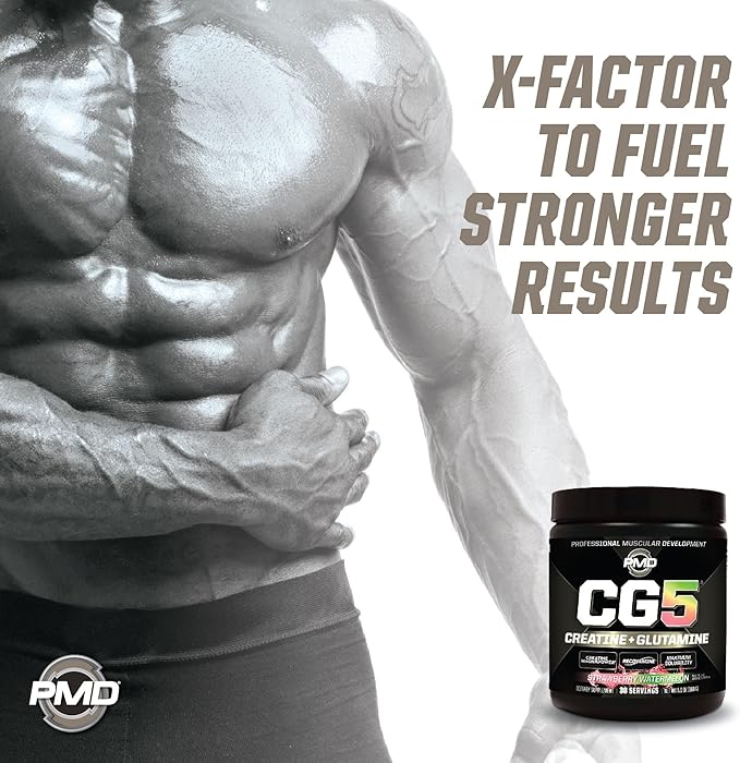 PMD Sports CG5 Premium Creatine & L Glutamine Powder, Power Recovery, Build Lean Muscle, Increase Workout Performance, Maximum Strength Pre Workout & Post Workout, Strawberry Watermelon, 30 Servings