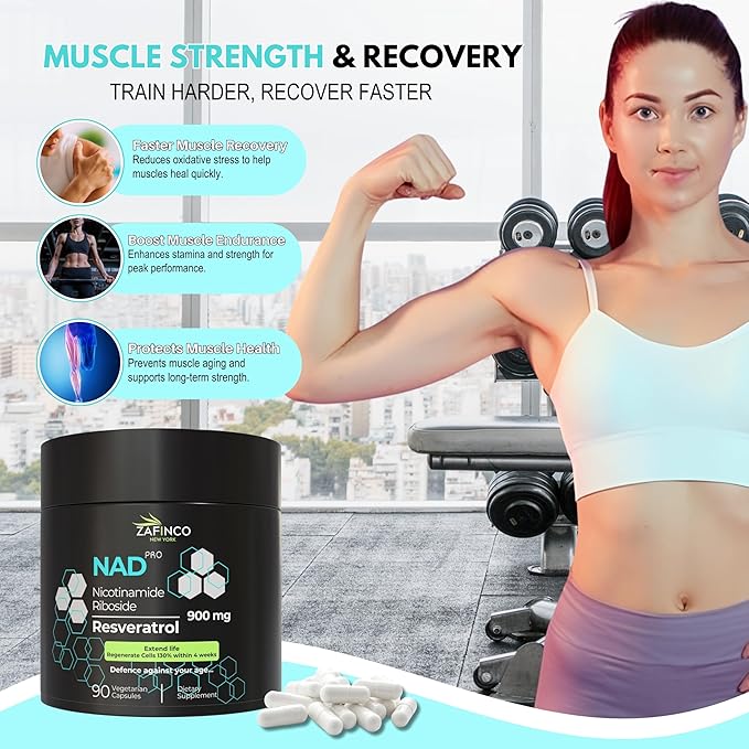 NAD Super Supplement-900 mg Extra Strength NAD Nicotinamide Resveratrol+ Bio-Quercetin Supports Anti-Aging, Energy, Focus,Cellular Health & Brain-90 Vegetarian Capsules for Men & Women