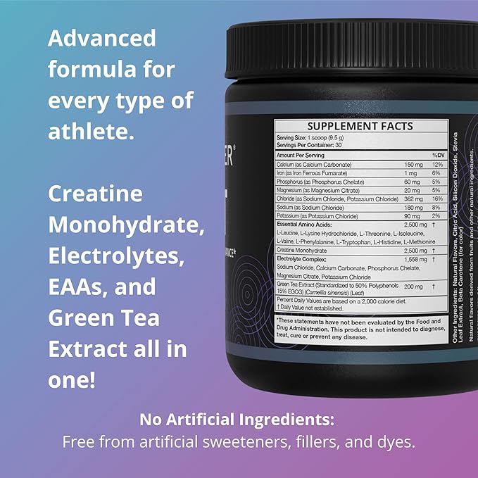 Fast Fasting Electrolyte Powder | with Creatine, Essential Amino Acids & Green Tea Extract | No Sugar, No Artificial Sweeteners or Ingredients | Lemon Lime Flavor 30 Servings
