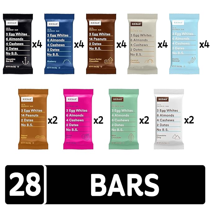 RXBAR Protein Bars, 12g Protein, Gluten Free Snacks, Variety Pack (28 Bars)