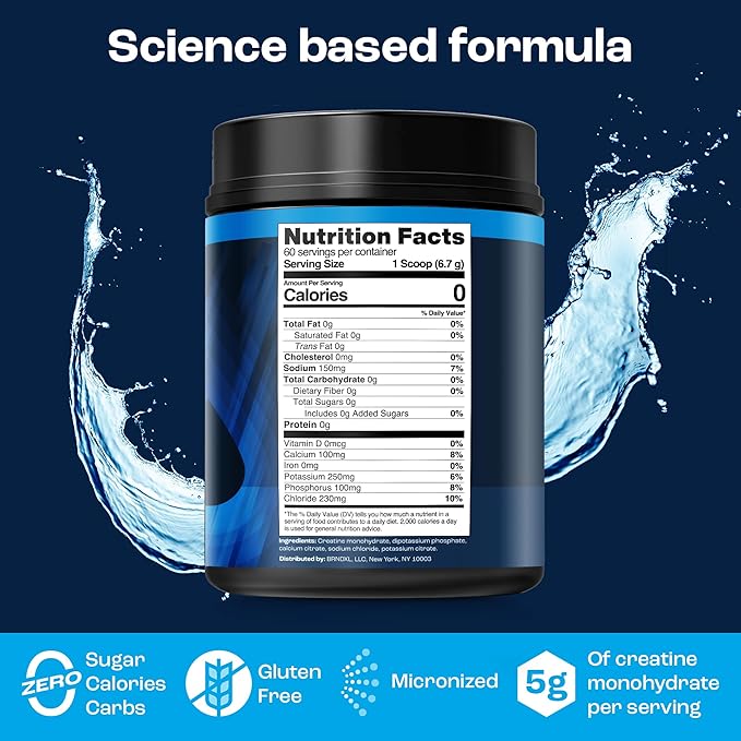 KEY NUTRIENTS Creatine Monohydrate Powder + Electrolytes, 5000mg Creatine Powder, Micronized Creatine Monohydrate, Creapure Creatine for Muscle Building & Workout Recovery - 60 Servings, Made in USA