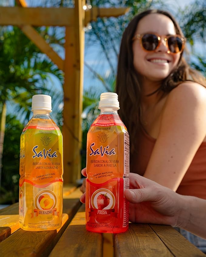 "Savia - Coconut Aloe Vera Drink, Quality Aloe-Based Beverage, Made with Real Aloe Pulp & Natural, Delicious & Refreshing, Vegetarian, Gluten-Free, Fat-Free (16.9oz, 12-Pack)"