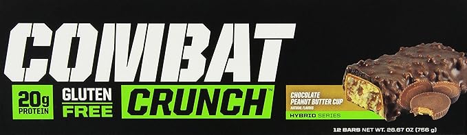 MusclePharm Combat Sport Bar, Chocolate Peanut Butter Cup, High Protein Bars, Combat Cravings, Fuel Performance & Meet Energy Demands, 20g Protein from Whey Protein, 5g Fiber, Gluten Free, 12 Bars