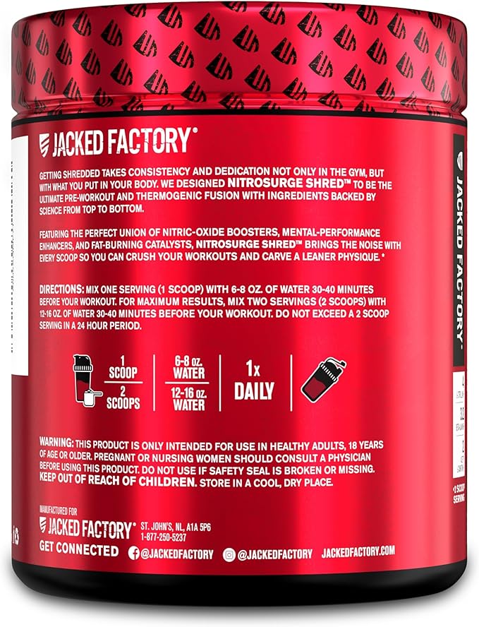 Jacked Factory Nitrosurge Shred Thermogenic Pre-Workout in Black Cherry & N.O. XT Nitric Oxide Booster for Men & Women
