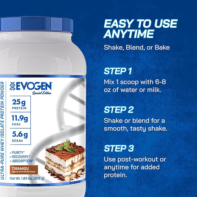 Evogen Isoject - Whey Protein Isolate | Ultra-Pure Whey Protein Powder with Ignitor Enzymes, BCAAs, and EAAs | Enhanced Absorption & Recovery | Tiramisu | 25 Servings