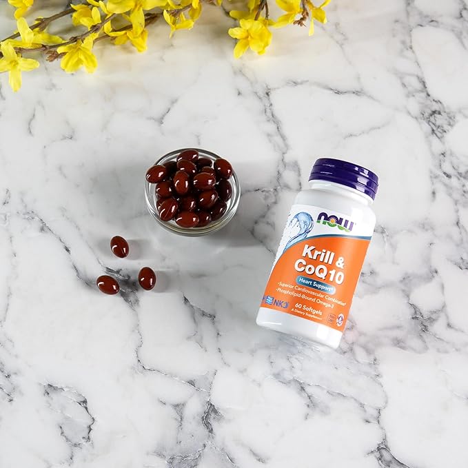NOW Foods Supplements, Krill & CoQ10, Phospholipid-Bound Omega-3, Heart Support*, 60 Softgels