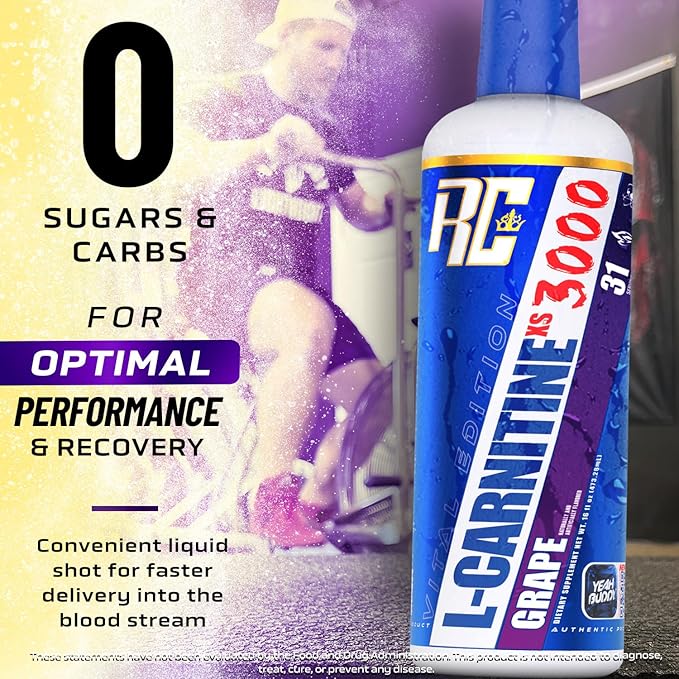 Ronnie Coleman Signature Series L-Carnitine XS 3000 Liquid, Amino Acids Metabolism and Lean Muscle Strength Support, Stimulant Free, Sugar Free, Zero Carbs, Grape, 16 Oz