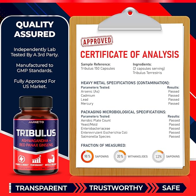 Tribulus Terrestris 98% Saponins - Enhanced 12-in-1 Formula with Yohimbine, Red Panax Ginseng, Ashwagandha for Boosting Energy, Stamina & Endurance* - Made in The USA