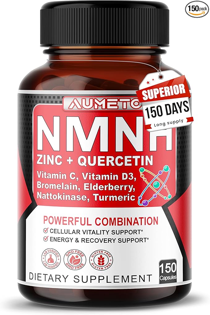 NMNH 600 mg with Zinc, Quercetin, Vitamin D3, Elderberry & Nattokinase – Daily Cellular Wellness & Healthy Aging Support – 150 Capsules – Made in USA