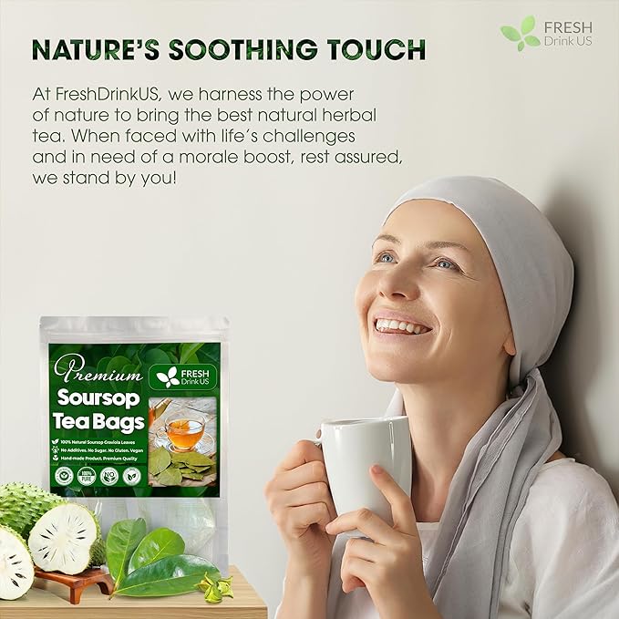 FreshDrinkUS, Premium 90 Soursop Graviola Leaf Tea Bags, 100% Natural and Pure from Soursop Leaves, Handmade, Made With Natural Materials-Corn Fiber Tea Bag, Sugar/ Caffeine/ Gluten Free, Hoja Guanabana Tea