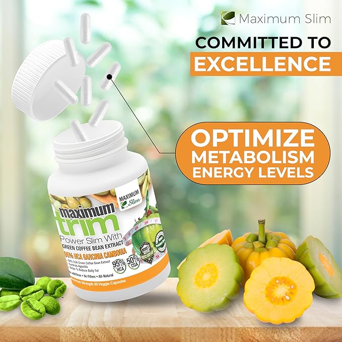 Maximum Slim Most Effective Formulation MaximumTrim Garcinia CAMBOGIA with Green Coffee Bean Extract All Natural Weight Loss, Appetite Suppressant & Fat Burner - Month Supply