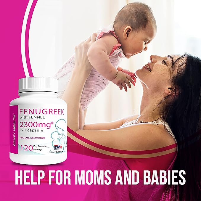Breastfeeding Fenugreek Capsules With Fennel For Lactation, 2300mg Per Capsule, 120 Count, Fenugreek Pills Non-GMO, Gluten Free Fenugreek Seeds Extract Supplements, Fenogreco Capsulas