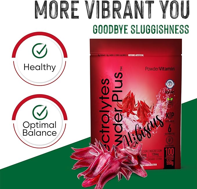 Electrolytes Powder Plus (100 Servings) Hibiscus Electrolyte Powder Zero Calorie Keto,0 Sugar, No Maltodextrin,1000mg Potassium,120mg Calcium,120mg Magnesium, Hydration Powder