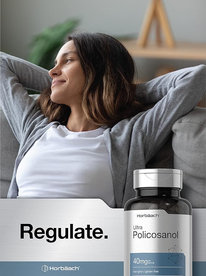 Horbäach Policosanol 40mg | 200 Capsules | Non-GMO and Gluten Free Supplement