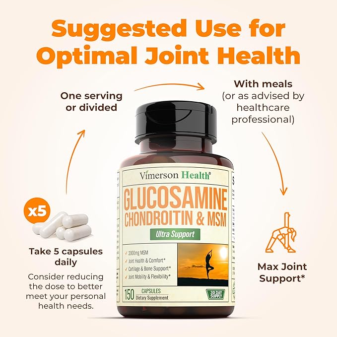 Glucosamine Chondroitin MSM Joint Support Supplement with Glucosamine Sulfate 1500 mg plus Nourishing Chondroitin Sulfate Complex - Premium Joint Health MSM Supplement for Women and Men - 150 Capsules