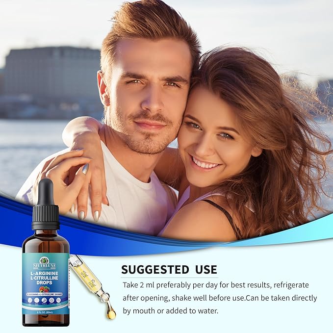 L-Arginine L-Citrulline Drops Liquid, L-Arginine for Men with Boron and Zinc, High Absorption L-Arginine L-Citrulline Supplements, Sublingual Liquid L-Arginine 1000 mg,Vegan, Non GMO, 60ml