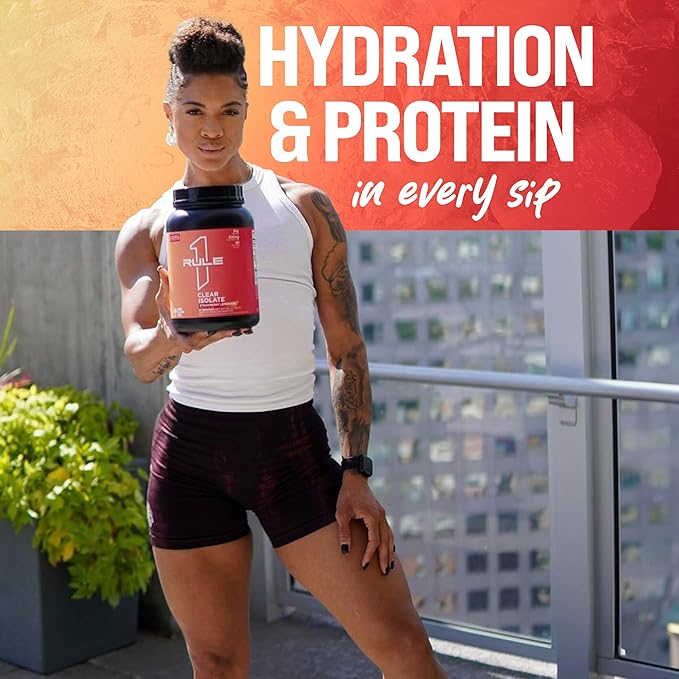 Rule One Proteins Clear Isolate - 20g All-whey Isolate Protein, Over 9g EAAs, 300mg of Electrolyte Minerals, 90 Calories, Light, Crisp, and Refreshing Taste (27 Servings, Strawberry Lemonade)
