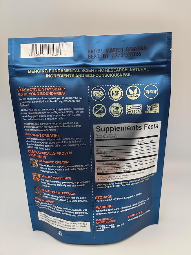 Creatine Monohydrate Gummies 5000 mg, Strawberry Flavor, 120 Sugar-Free Vegan Chews, Creatine Supplement for Daily Routine