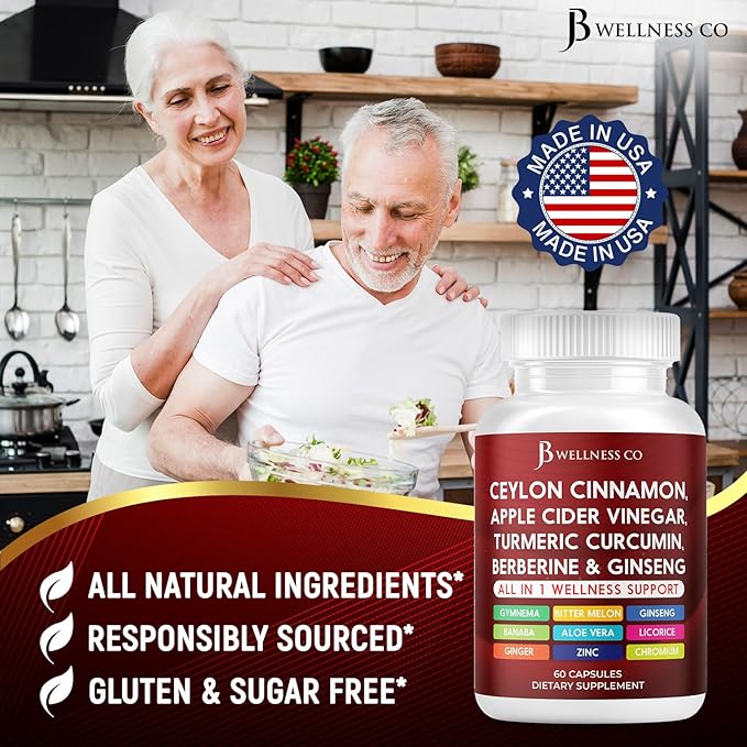 Ceylon Cinnamon, Turmeric, ACV, Ginseng, Aloe Vera, Berberine Plus Banaba, Ginger Root - 60 Capsules