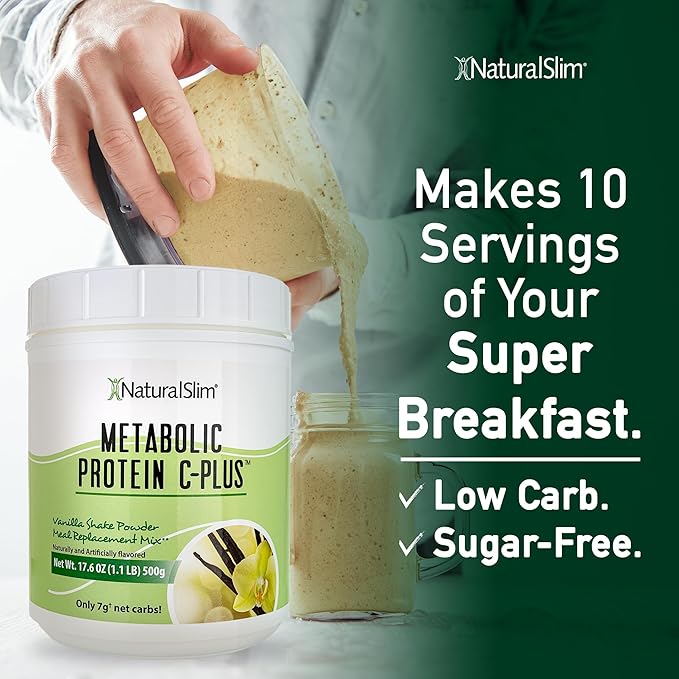 Naturalslim Protein Powder with Vitamins and Minerals Metabolic C-Plus - Meal Replacement Powder Fortified with Vitamin C, Zinc & Amino Acid - Vanilla Protein Powder 10 Servings 1.1 lb.