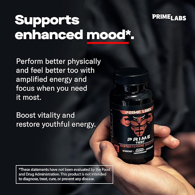 Prime Labs Prime Test Testosterone Booster + L Arginine Nitric Oxide Capsules - 60 Count Each