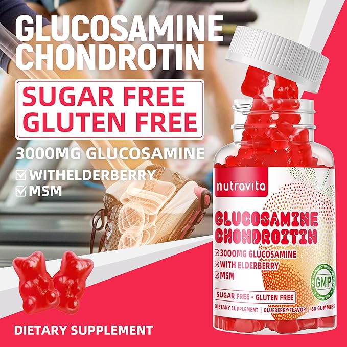 Glucosamine Chondroitin Gummies with MSM & Elderberry Extra Strength - Joint Support, Antioxidant Immune Support Supplement for Adults, Men & Women.60 Strawberry Chews