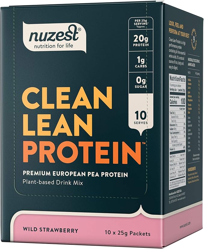 Nuzest - Vegan Pea Protein Powder - Clean Lean Protein, Premium Plant Based Protein Powder, Dairy Free, Gluten Free, GMO Free Protein Shake (10 Servings (Pack of 1), Strawberry)