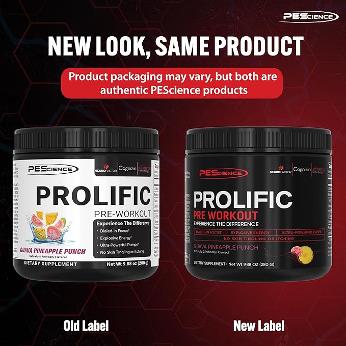 PEScience Prolific Energy Pre Workout – L Citrulline for Nitric Oxide, Rhodiola & CDP Choline Nootropic for Focus – Preworkout for Men & Women – 40 Scoops, Guava Pineapple Punch