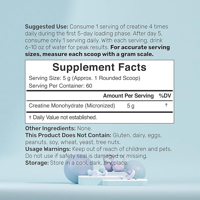 Instant Creatine Monohydrate Powder 60 Servings - 5000mg(5g) Per Serving | Unflavored Micronized Creatine | Strength & Power for High-Intensity MetCon & CrossFit Training | Vegan, Keto | Non-GMO