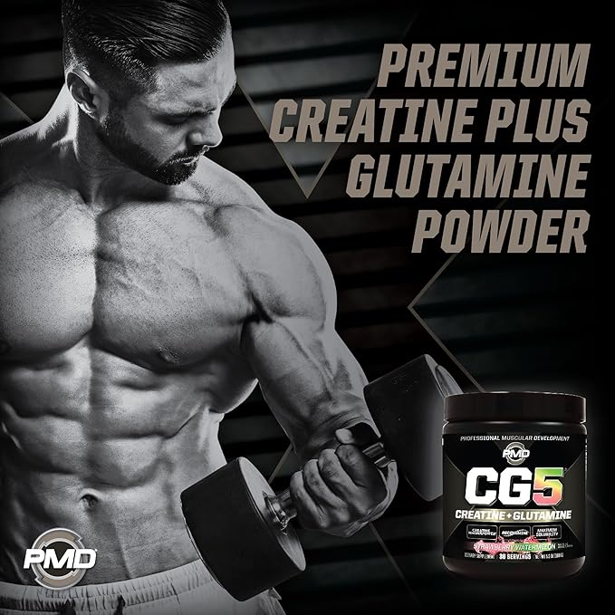 PMD Sports CG5 Premium Creatine & L Glutamine Powder, Power Recovery, Build Lean Muscle, Increase Workout Performance, Maximum Strength Pre Workout & Post Workout, Strawberry Watermelon, 30 Servings