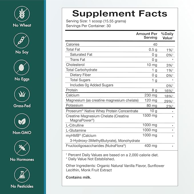 Natura Health Products Amino Whey Pro Advantage™ - Grass-Fed Whey Protein with HMB, Creatine, L-Glutamine. Clean Ingredients for Muscle Growth, Recovery (8 Grams of Protein per Scoop - 30 Servings)