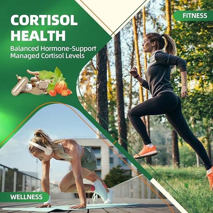 Cortisol Supplements for Women, 10-in-1 Cortisol Reducer Manager Supplements with Ashwagandha, Magnesium Glycinate, L-Theanine, Rhodiola, Non-GMO, 60 Vegan Capsules
