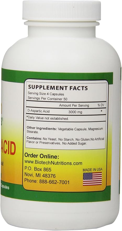 D-Aspartic Acid Dietary Supplement, 3000 mg., 200 Count