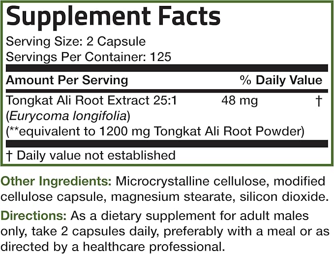 Bronson Longjack Tongkat Ali Extra Strength, 250 Vegetarian Capsules