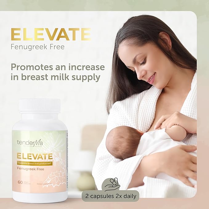 Elevate Fenugreek Free Lactation Support Supplement – Supports Breastfeeding Wellness with Organic Goat’s Rue, Lion’s Mane, Blessed Thistle & Brewer’s Yeast – 60 Capsules