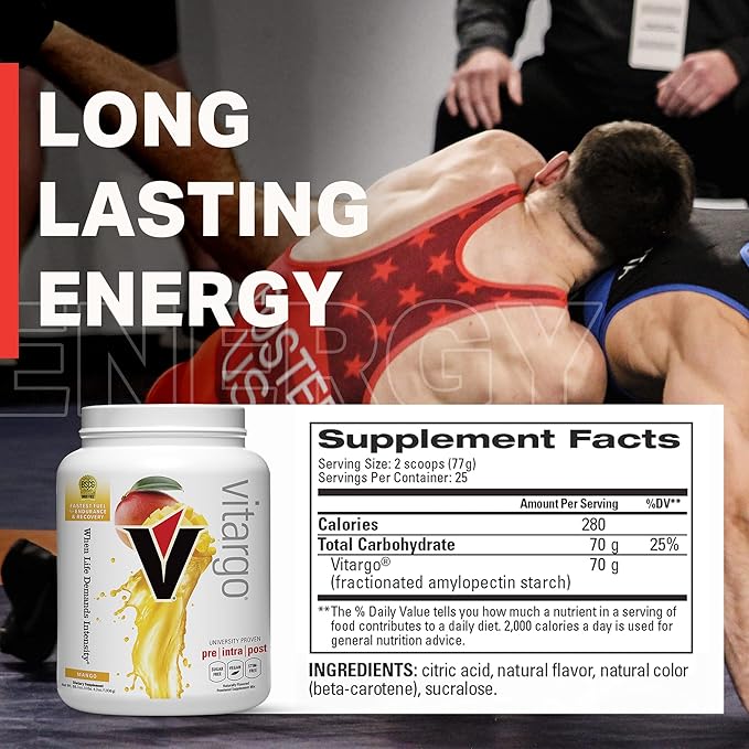 Vitargo Carbohydrate Powder | Feed Muscle Glycogen 2X Faster | 4.4 LB Mango Pre Workout & Post Workout Recovery Powder | Carb Supplement for Recovery, Endurance, Gain Muscle Mass