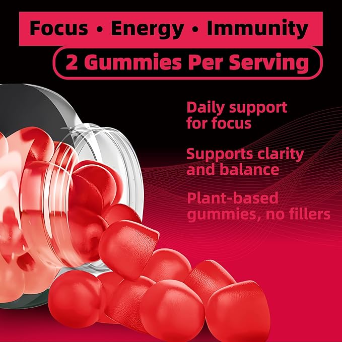 Mushroom Gummies - 10x Mushroom Supplement with Ashwagandha and Lions Mane (90 Chews) Nootropic Brain Supplement, Immune Support & Stress Relief-Raspberry Flavor
