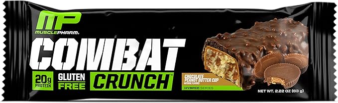 MusclePharm Combat Sport Bar, Chocolate Peanut Butter Cup, High Protein Bars, Combat Cravings, Fuel Performance & Meet Energy Demands, 20g Protein from Whey Protein, 5g Fiber, Gluten Free, 12 Bars