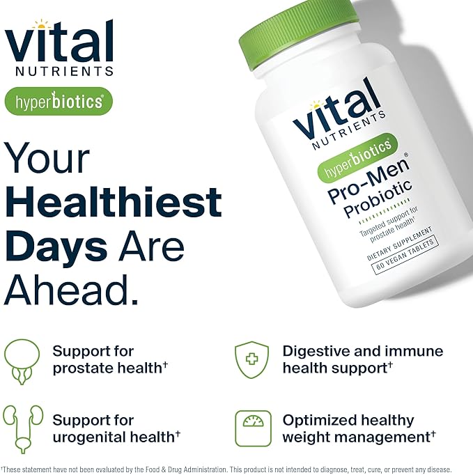 Hyperbiotics Vital Nutrients Pro Men Probiotics | Vegan Advanced Probiotics for Men | Clinically Studied for Prostate Health, Digestive Balance and Gut Health* | Gluten, Dairy, Soy Free | 60 Tablets