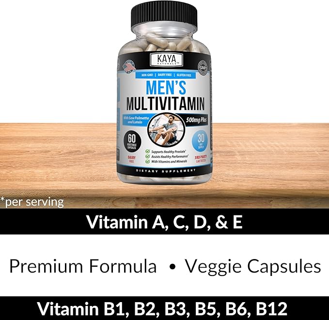 Kaya Naturals Multivitamin for Men - Men's Prostate Multivitamin - Multi Mineral Daily Supplement - Pills for Men - Supports Healthy Prostate - Vitaminas para Hombres - 60 Veggie Capsules
