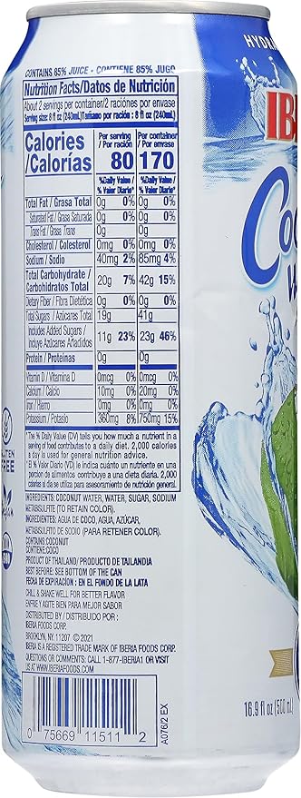 Iberia Coconut Water, No Pulp, 16.91 Fl Oz (Pack of 24)