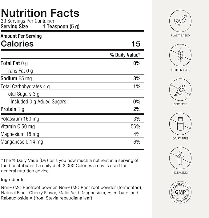 HumanN SuperBeets Beet Root Powder - Non-GMO Beetroot Superfood - Nitric Oxide Supplement for Heart Health, Circulation & Blood Pressure Support - Black Cherry, 60 Servings