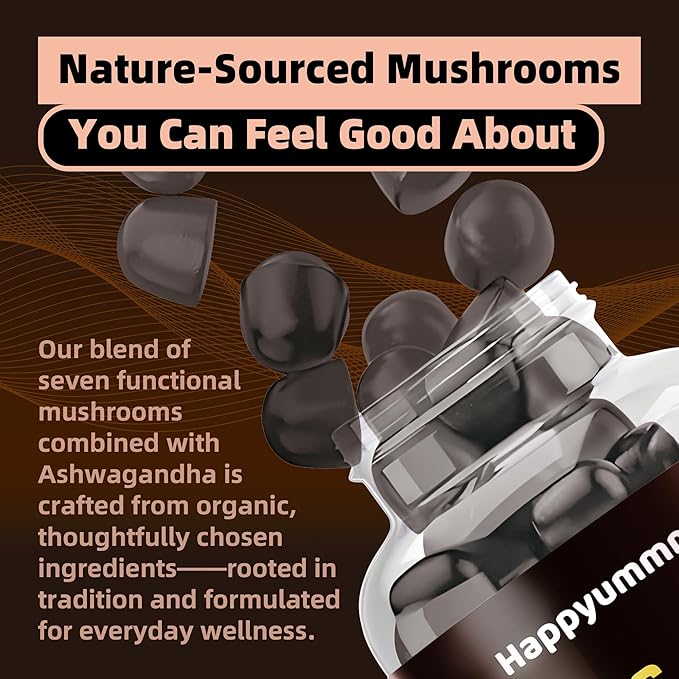 Mushroom Gummies - 10x Mushroom Supplement with Ashwagandha and Lions Mane (90 Chews) Nootropic Brain Supplement, Immune Support & Stress Relief-Coke Flavor
