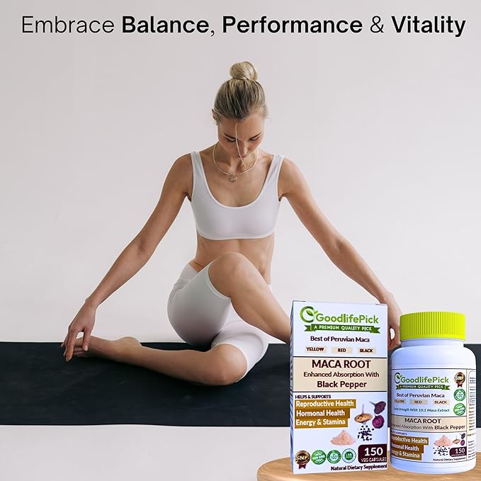 Peruvian Maca Root Capsules 150 ct. Powerful Maca Blend of Yellow Red & Black Maca Root with Black Pepper. All Natural NonGMO Vegan No Stearate No Rice Powder No Silica No Filler